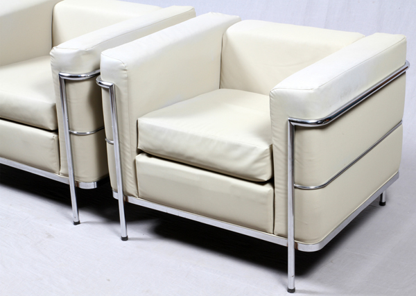 AFTER LE CORBUSIER LOUNGE CHAIRS, PAIR, H 28":   In the LC-2 style, each is upholstered in - Image 2 of 2