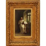 THURE CEDERSTROM OIL ON PANEL, H 14", L 9.25"  PRIEST PLAYING FLUTE:  Thure Nikolaus Cederstrom  [