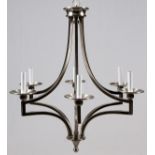 SIX-LIGHT PATINATED METAL CHANDELIER, H 28", DIA  32":  A Currey & Company nickel finish six-