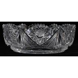 BRILLIANT PERIOD CUT GLASS BOWL, C. 1900, DIA  9":  Hobstar border, star cut base. Hand cut and