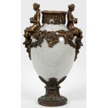 NEO-CLASSICAL STYLE PATINATED METAL & CERAMIC  URN, H 16 3/4", W 9 1/2":  A decorative  patinated