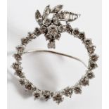 DIAMOND AND PLATINUM BROOCH 2 CTS APPROX. H 1  1/2" W 1 1/4":  30 full cut round diamonds in