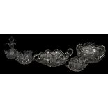 VINTAGE CUT GLASS COLLECTION FIVE PIECES:   Including a bowl H 3 1/2", Dia 8", creamer and  open