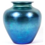 STEUBEN BLUE AURENE GLASS VASE, EARLY 20TH C., H  8":  Signed "Steuben" [see additional photo].