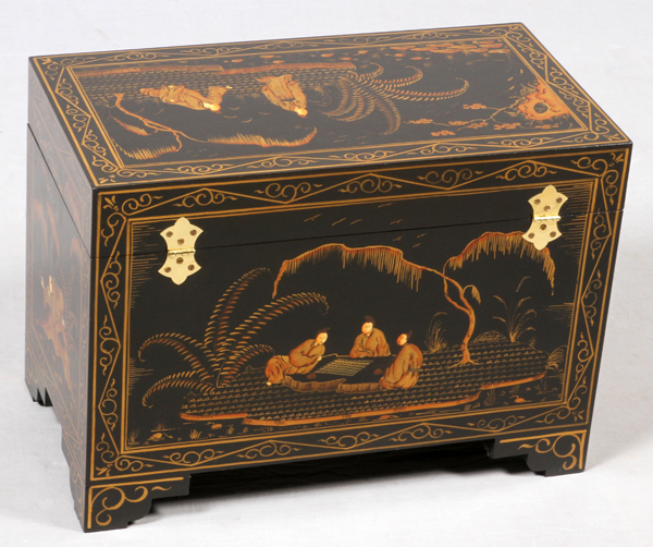 CHINESE HINGED CHEST, H 16", W 22":  Chinoiserie  design.  Modern. From a prominent Dearborn - Image 2 of 2