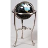 SEMI PRECIOUS STONE GLOBE ON STAND, H 35", DIA  18":  White metal base centered by a compass.   No