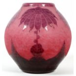 CHARLES SCHNEIDER/LE VERRE FRANCAIS 'DAHLIA'  CAMEO GLASS VASE, C. 1925, H 15 3/4", DIA 7":