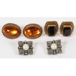 STEPHEN DWECK EARCLIPS, THREE PAIRS, L 1":   Including 1 pair of oval amber earclips; 1 pair  of