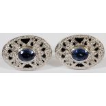 2.00CT BLUE SAPPHIRE & .50CT DIAMOND CUFFLINKS,  H 1":  A pair of 2.00ct natural blue sapphires  and