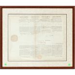 PRESIDENT JAMES MADISON, SIGNED SHIP'S DOCUMENT, 1809, H 21", W 17" Document dated 6-18-1809.