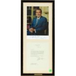 PRESIDENT RICHARD M. NIXON SIGNED, TYPE WRITTEN LETTER, 1969, H 19", W 7" Typed letter, signed and