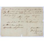 WILLIAM HENRY HARRISON, SIGNED HAND WRITTEN NOTE, C1795, H 5 1/2", W 8 1/2" hand written note with