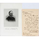 PRESIDENT CHESTER A. ARTHUR, ACCEPTANCE DOCUMENT, 1883 Handwritten letter on Executive Mansion