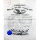 PRESIDENT WILLIAM MCKINLEY SIGNED APPOINTMENT DOCUMENT, 1899, H 17", W 14" Document appointing