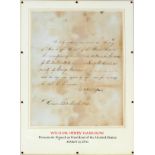 PRESIDENT WILLIAM HENRY HARRISON DOCUMENT, MARCH 23, 1841 H 14", W 8" Document dated 3-23-1841 to