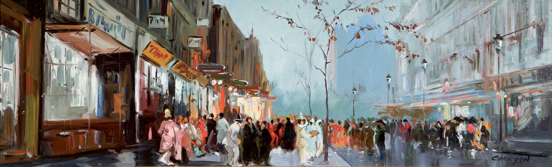 LEAL CARRAGAL, MARIO (1935 - ). "Boulevard de París". Óleo sobre tabla. 15 x 46. Firmado en el