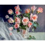 BATALLA XATRUCH, PEDRO (1893 - ). "Bodegón de rosas". Óleo sobre lienzo. 47 x 60. Firmado en el