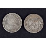 Cinco monedas de 8 reales. Carlos IV (4) y Fernando VII (1)