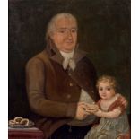 ESCUELA FRANCESA S XIX. "El abuelo y la nieta". Óleo sobre lienzo. 82 x73 cm.