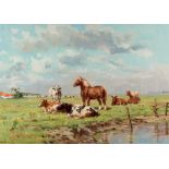 BERNIER,GÉO (1862 - 1918). "Vacas en el prado". Óleo sobre lienzo. 57 x 83. Firmado en el ángulo