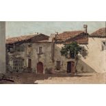 ALSINA Y TRAYTER, JOSEP (1870 - 1951). "Casas de pueblo". Óleo sobre tabla. 12,5 x 21,5 cm.