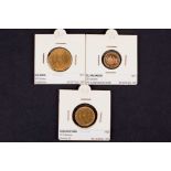 Tres monedas de oro:  -10 florines. Guillermina. 1917. -25 colones. El Salvador. 1971. -1/2