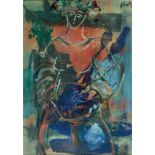 ESCUELA ESPAÑOLA S. XX. "Figura femenina". Óleo sobre tabla. 68 x 47. Firmado en el ángulo superior