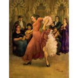 DORADO LOPEZ, Mº DEL CARMEN (1941 - ). "Baile en la Mezquita de Córdoba". Óleo sobre lienzo. 92 x 73