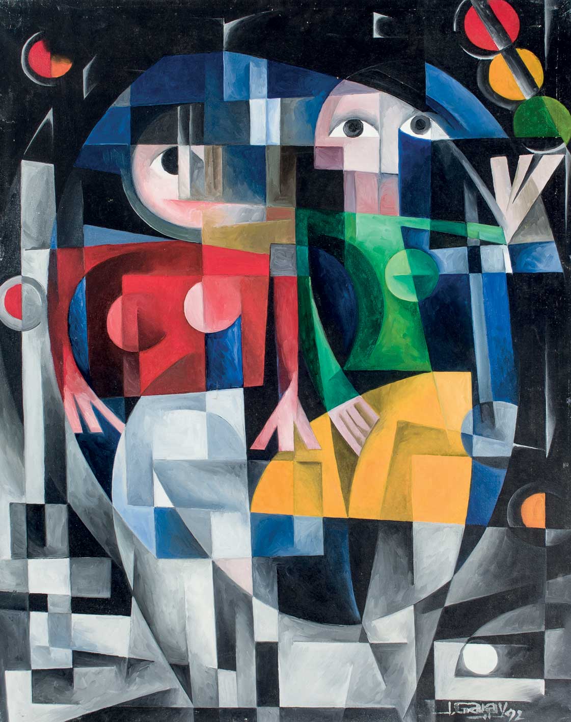 GARAY, JAIME (1953 - ). "Semáforo". Técnica mixta sobre lienzo. 92 x 7 cm. Firmado J. Garay , 92