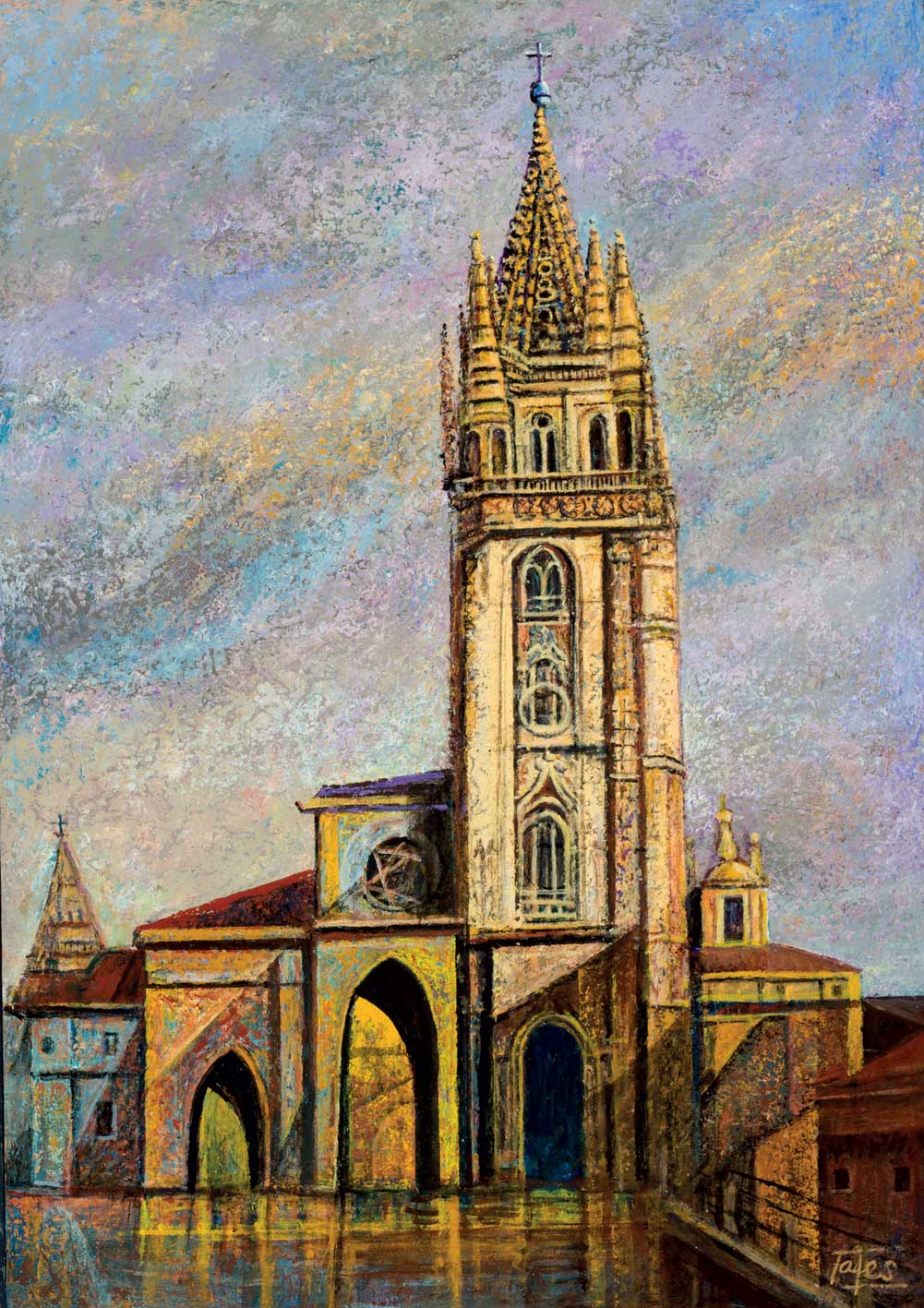 LÓPEZ TAJES, AGUSTÍN (1938 - ). "Catedral de Oviedo". Acrílico sobre tabla. 60 x 41,5 cm. Firmado en
