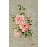 SANCHEZ PICAZO, PEDRO (1863 - 1952). "Rosas". Óleo sobre tabla. 42 x 28 cm. Firmado en el ángulo