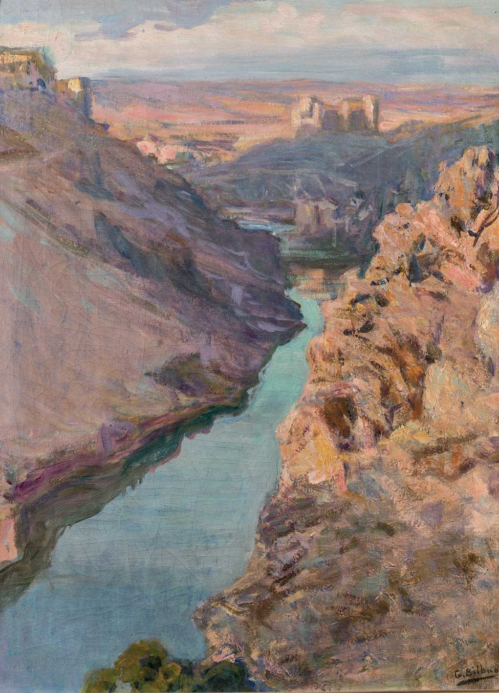 BILBAO MARTÍNEZ, GONZALO (1860 - 1938). "Vista de cañón". Óleo sobre lienzo. 56 x 43 cm. Firmado "G.