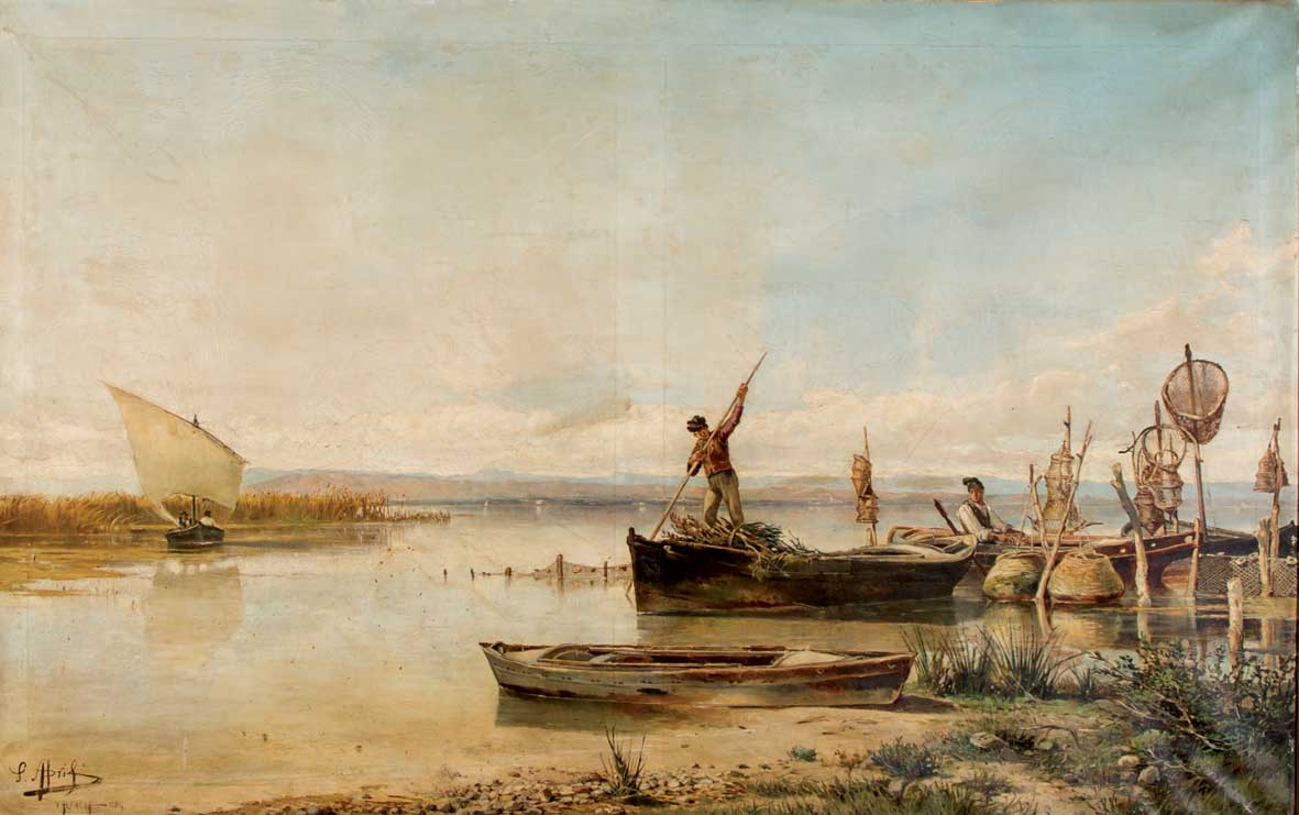 ABRIL Y BLASCO, SALVADOR (1862 - 1924). "La Albufera". Óleo sobre lienzo. 117 x 184 cm. Firmado S.