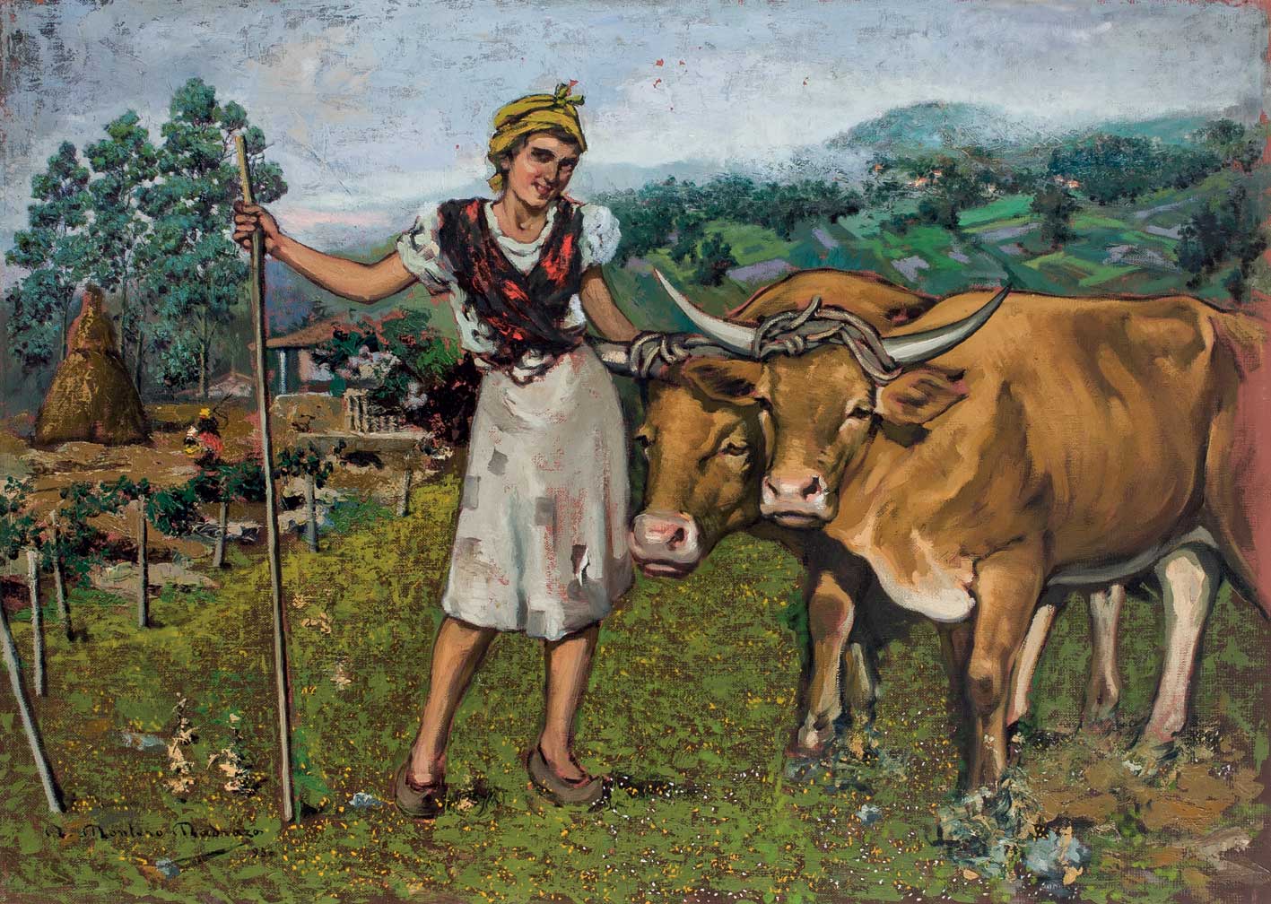 MONTERO MADRAZO, NAZARIO (1883 - 1963). "Escena campestre gallega". Óleo sobre lienzo. 80 x 110.