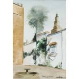 OYAGUEZ MONTERO, GUILLERMO (1970 - ). "Plaza de la Alianza". Acuarela. 44 x 30 cm. Firmado y