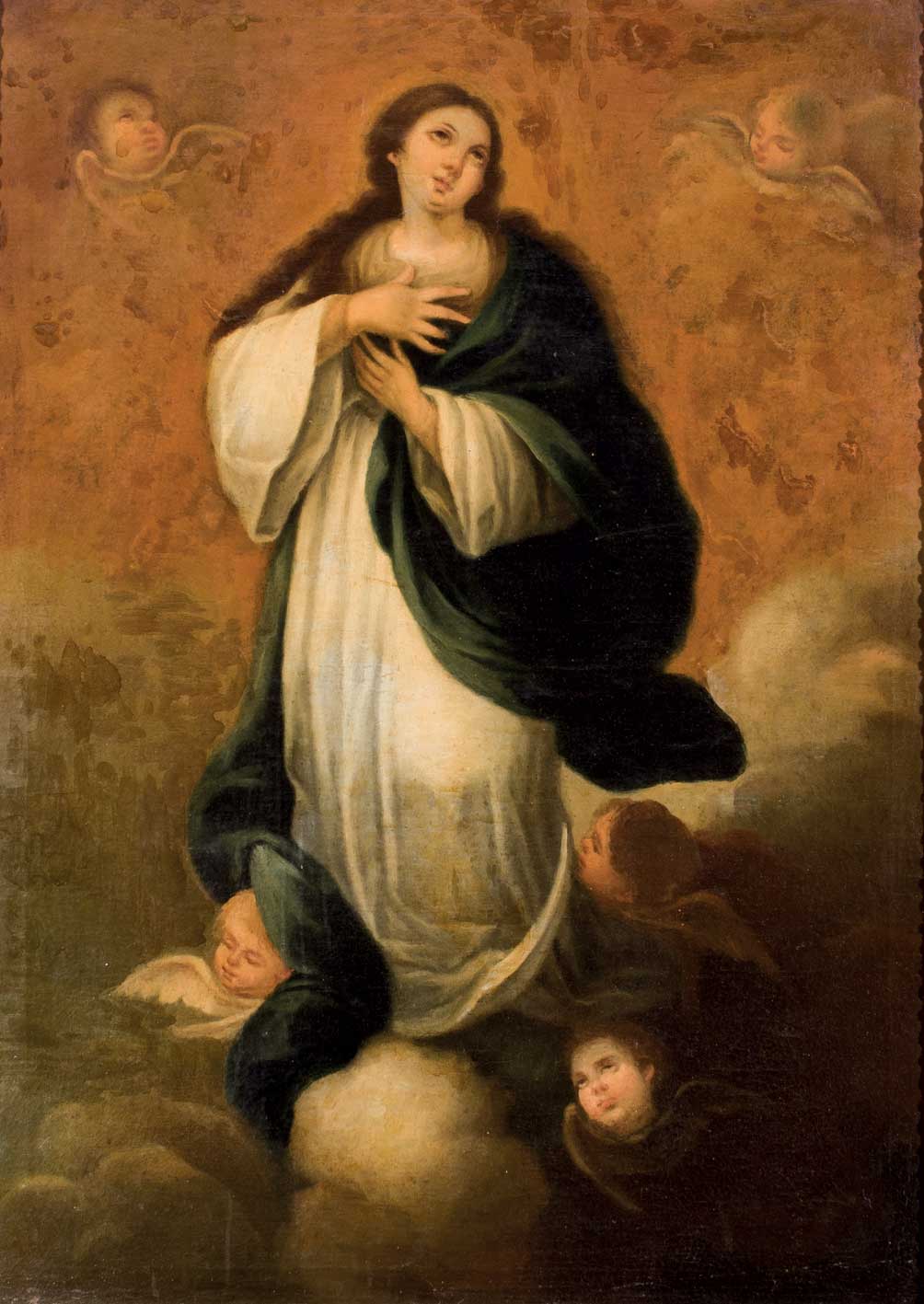 ESCUELA ESPAÑOLA S XVIII. "Inmaculada". Óleo sobre lienzo. 104,5 x 74,5 cm. Lienzo con alteraciones.