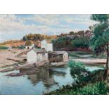 BILBAO MARTÍNEZ, GONZALO (1860 - 1938). "Casa junto al río". Óleo sobre lienzo. 63 x 85 cm.