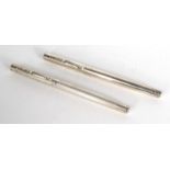 Two silver Yard-o-Led fountain pens both with 18ct gold nibs : FOR CONDITION REPORTS AND TO BID LIVE