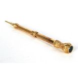 Victorian Samson Mordan & Co gold metal propelling pencil with hardstone top inset with a lion