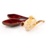 Cased meerschaum pipe carved with horses, 15cm long : FOR CONDITION REPORTS AND TO BID LIVE VISIT