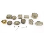 Selection of silver and metal vesta and pill cases, the largest 4.8cm diameter : FOR CONDITION