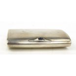 900 grade silver cigarette case with engine turned decoration, the handle set with a blue cabochon