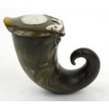 Victorian horn snuff mule with silver hinge and mount, 7cm high : FOR CONDITION REPORTS AND TO BID