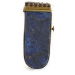 Lapis lazuli hardstone mounted brass vesta, 6cm long : FOR CONDITION REPORTS AND TO BID LIVE VISIT