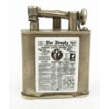Hallmarked silver pocket lighter enamelled with The People newspaper page 'Diamond Gang's Amazing