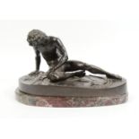 Bronze classical model of the dying Gaul , mounted on a red variegated marble base, 35cm wide :