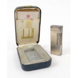 Boxed Dunhill lighter with engine turned decoration, 6.5cm high : FOR CONDITION REPORTS AND TO BID