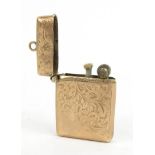 9ct gold floral chased vesta lighter, Chester 1904, 3.5cm long : FOR CONDITION REPORTS AND TO BID