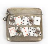 Novelty Continental silver and enamel playing card vesta, 4cm diameter : FOR CONDITION REPORTS AND