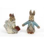 Novelty cold painted bronze Beatrix Potter rabbit and mouse, 3.5cm high : FOR CONDITION REPORTS